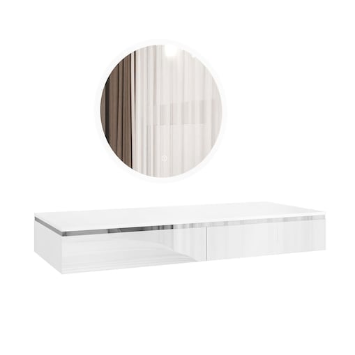 Toaletka kosmetyczna AURORA SILVER wisząca biały połysk, lustro