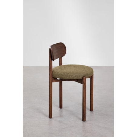 Krzesło do jadalni dębowe, brązowe, bouclé zielone Bianca