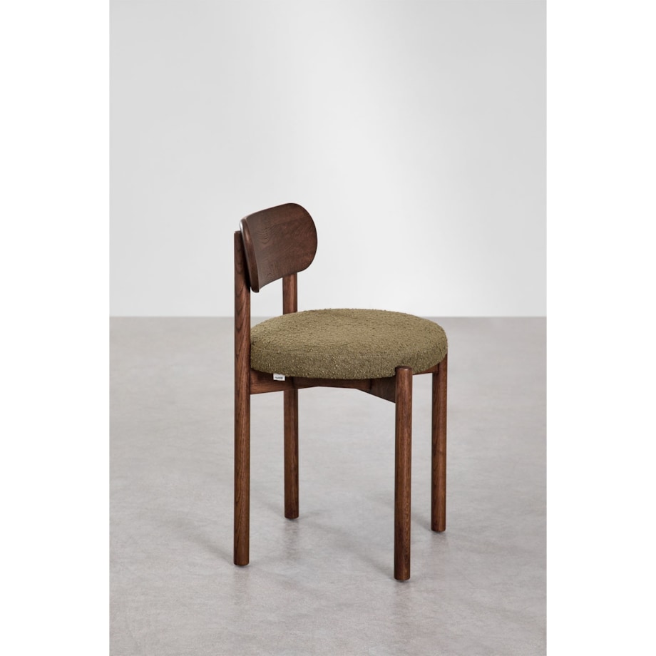 Krzesło do jadalni dębowe, brązowe, bouclé zielone Bianca