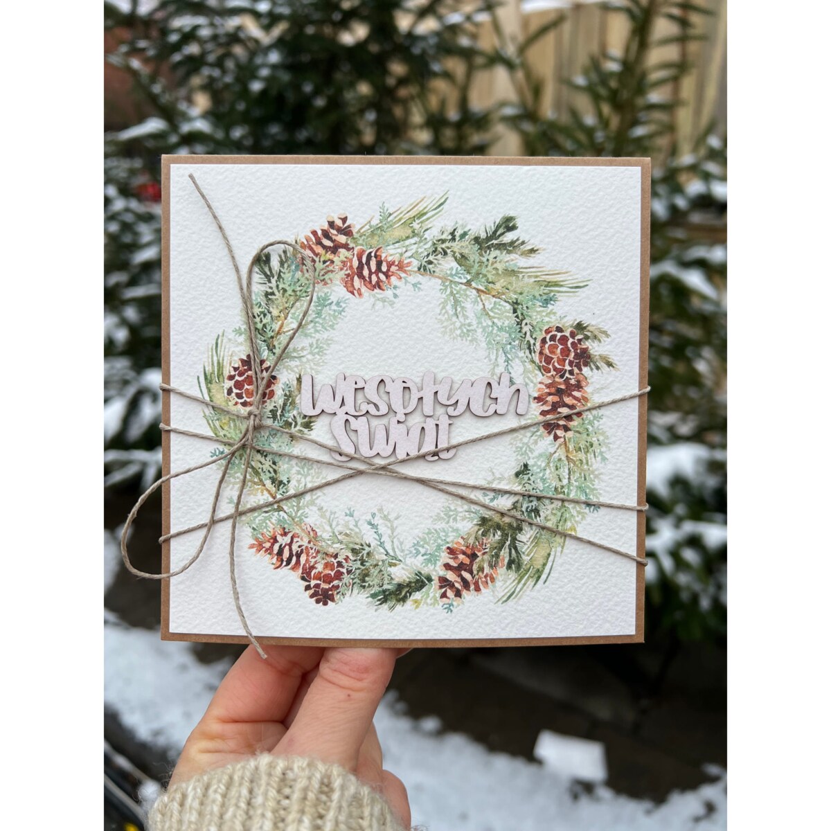 Kartka świąteczna ręcznie robiona na Boże Narodzenie Wesołych Świąt