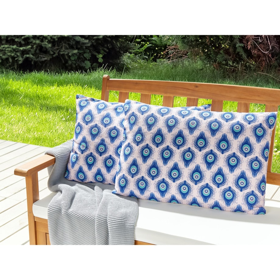 2 poduszki ogrodowe w pawie oczka 40 x 60 cm niebieski z różowym CERIANA
