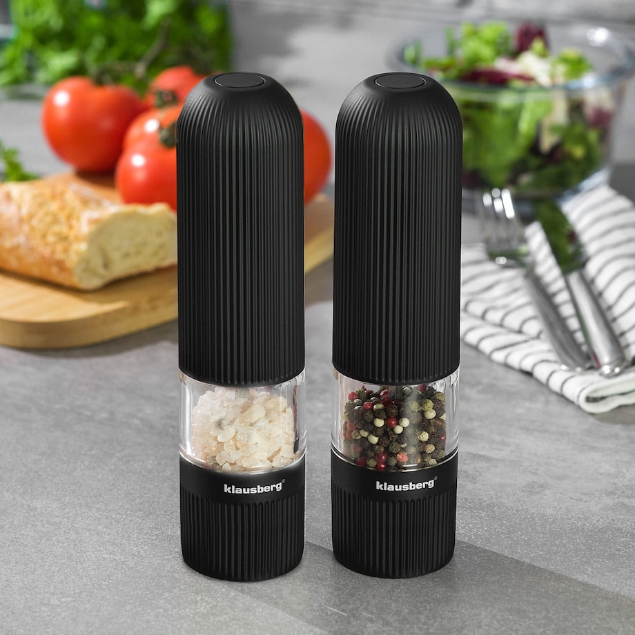 Zestaw 2 młynków elektrycznych do soli pieprzu LED KLAUSBERG