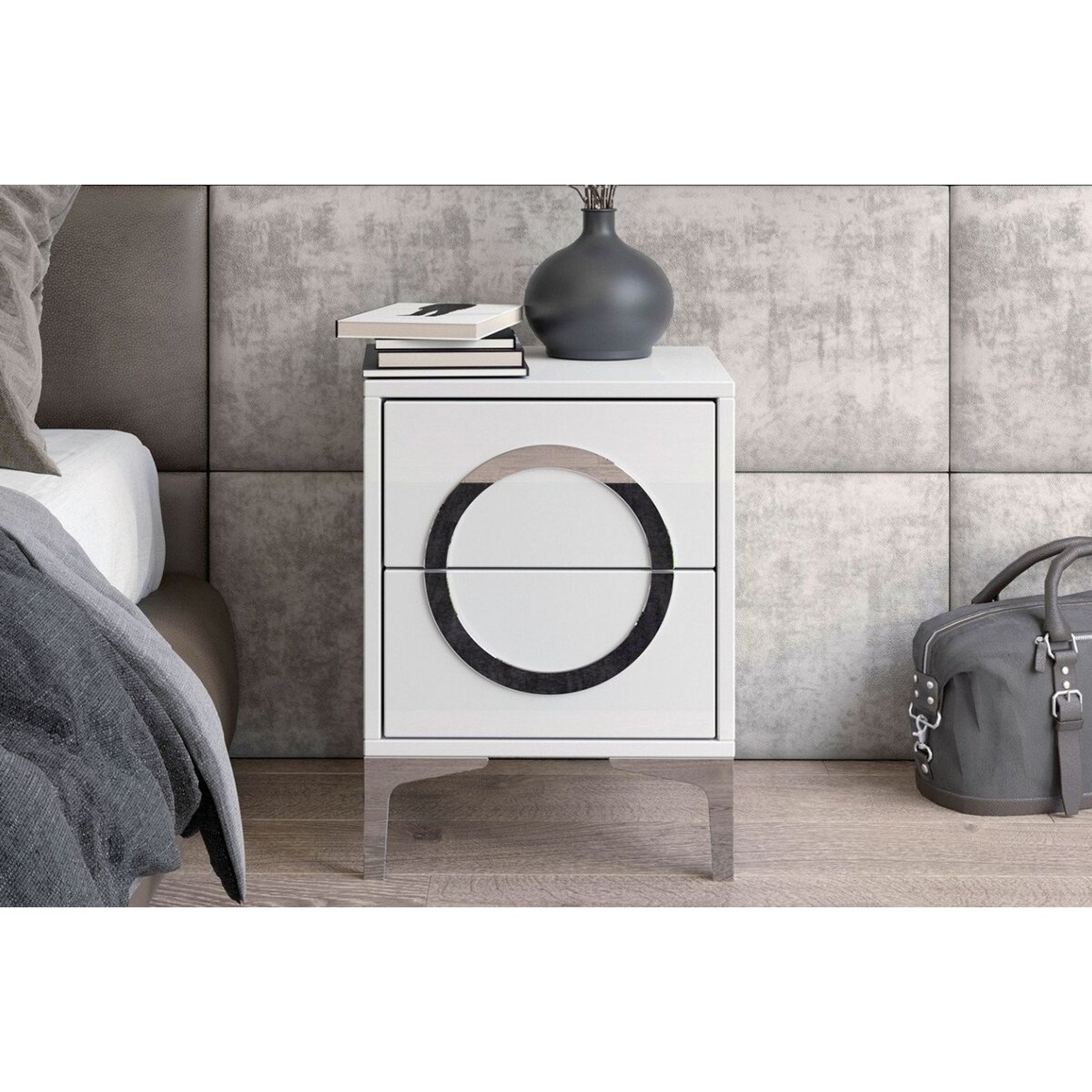 Biała nowoczesna szafka nocna Dancan EVA / połysk