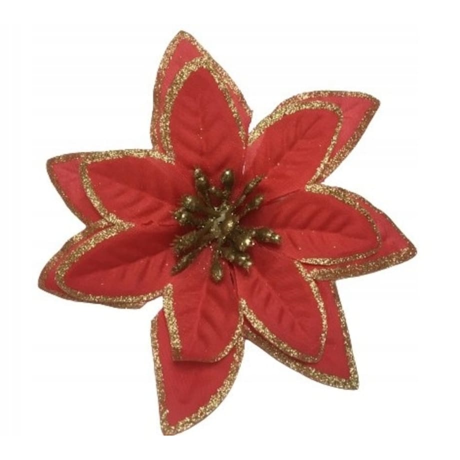 SZTUCZNY KWIAT GWIAZDA BETLEJEMSKA brokatowa czerwona świąteczna dekoracja