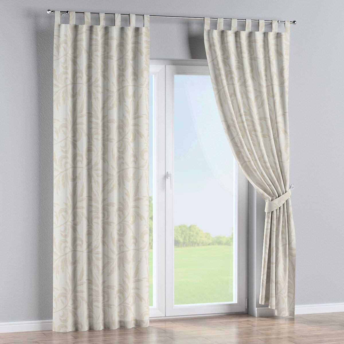 Zasłona na szelkach 1 szt. 130x245 szaro-beżowe liście akantu