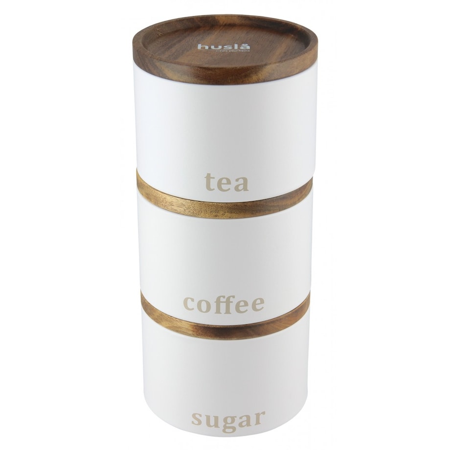 Zestaw 3 pojemników do przechowywania kawa herbata cukier HUSLA