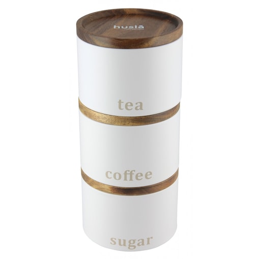 Zestaw 3 pojemników do przechowywania kawa herbata cukier HUSLA