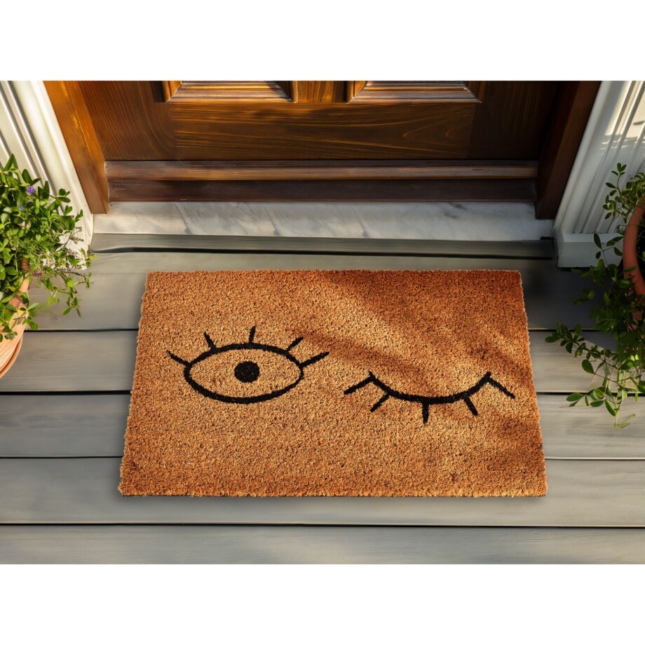 Wycieraczka kokosowa motyw oczu 40 x 60 cm naturalna TAPULAO