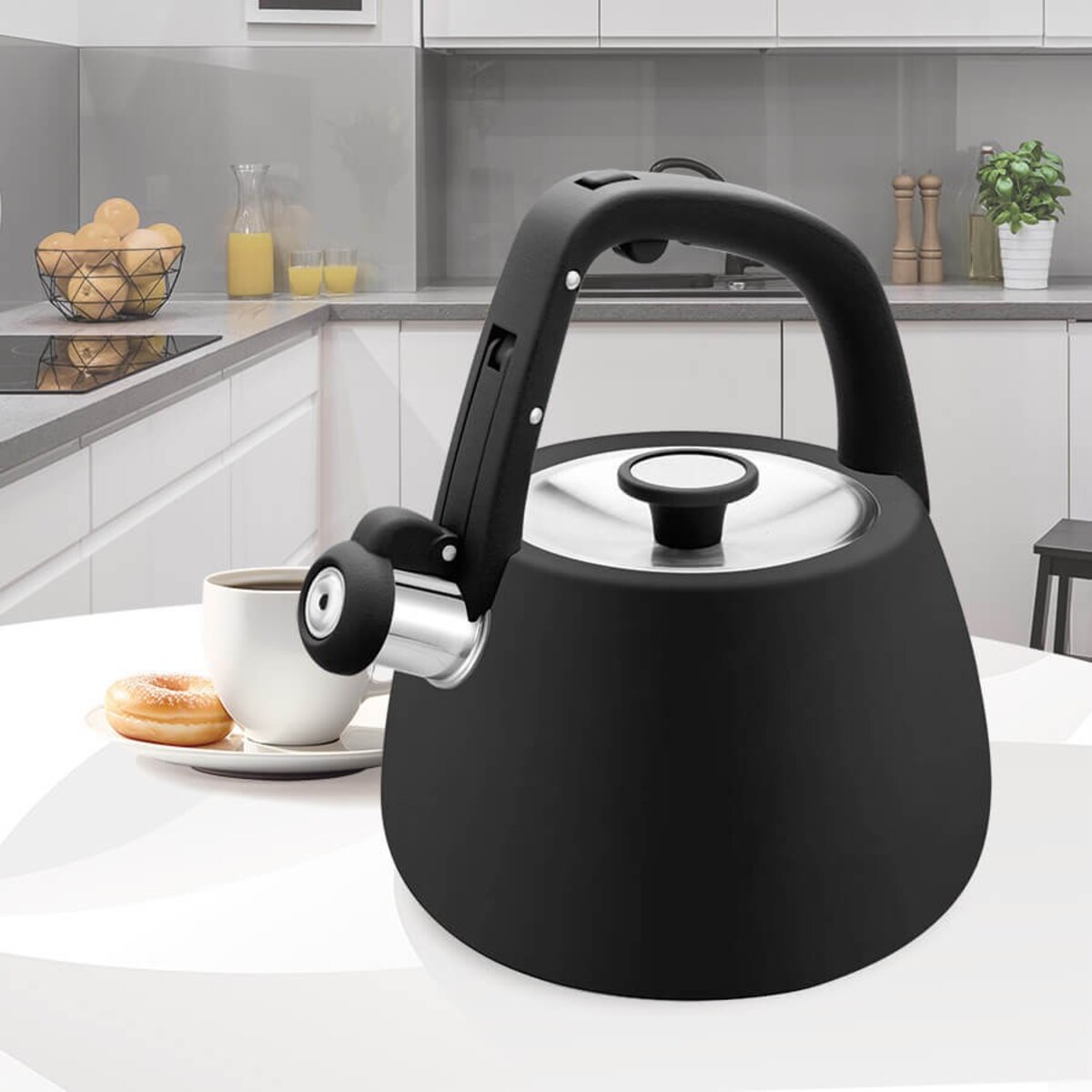 Czajnik stalowy z gwizdkiem na gaz indukcję 2.5L czarny MAESTRO MR-1318-BLACK