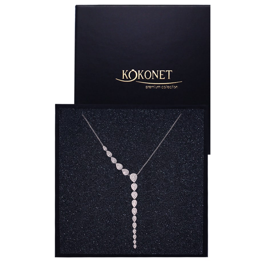 Asymetryczny naszyjnik srebrny łezki na ślub delikatne eleganckie klasyk pudełko gratis