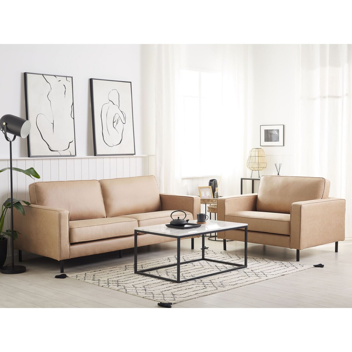 Komplet wypoczynkowy 4-osobowy ekoskóra beżowy SAVALEN