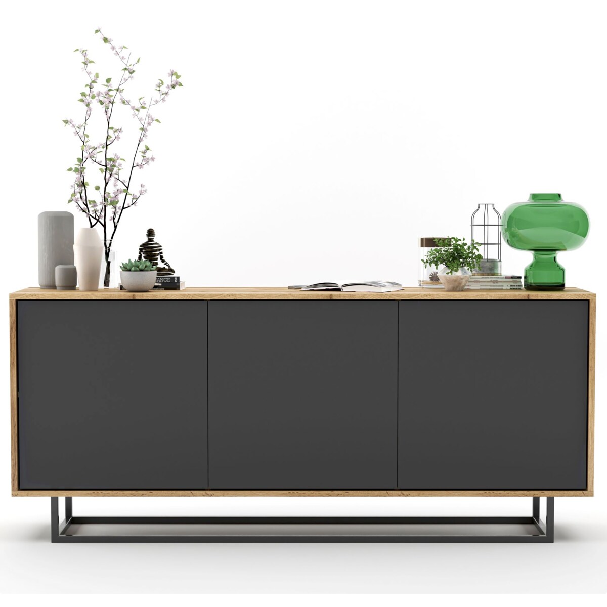 Komoda Loft Szafka RTV Industrialna Dąb Wotan Grafit MAT 168 cm