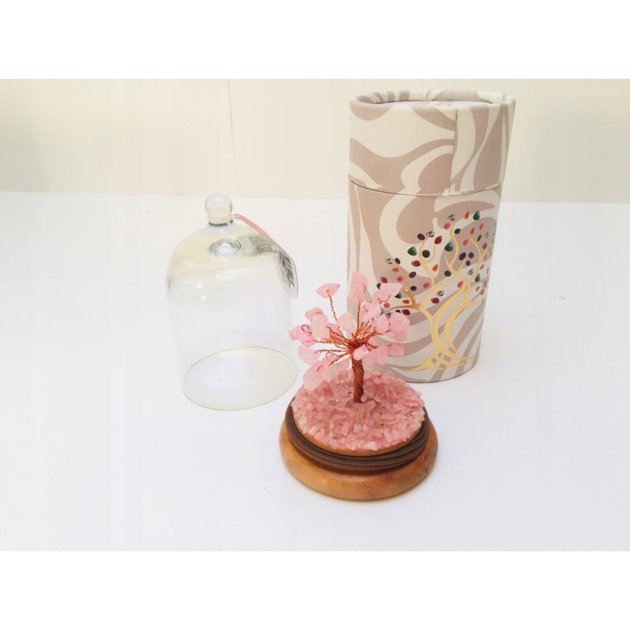 Drzewko z KAMIENI KWARCU amulet talizman na szczęście w Szklanej Kopule box