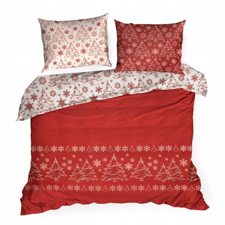 Pościel 160x200 Eurofirany świąteczna mikrofibra Rubi czerwona choinki 1213