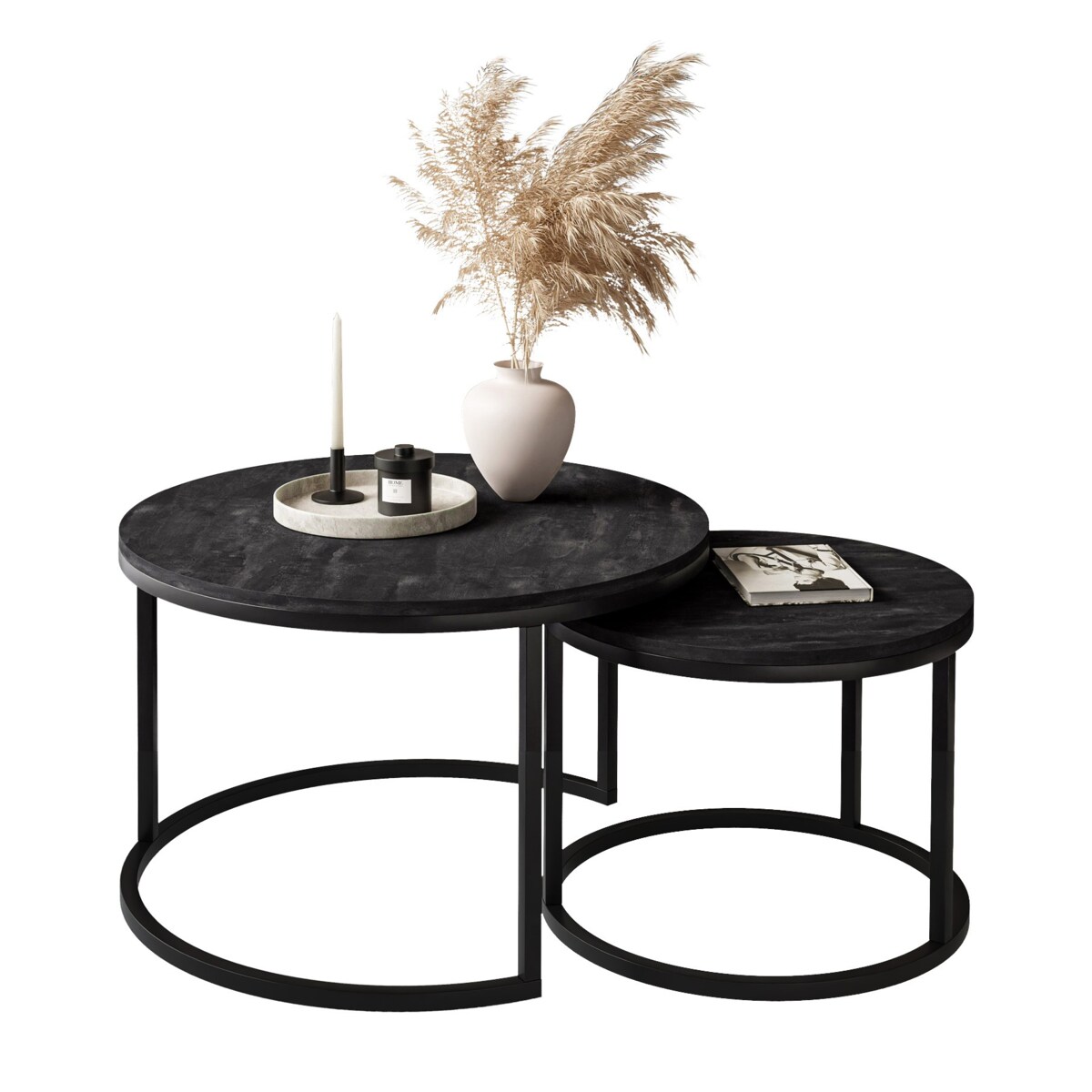 Okrągły stolik kawowy CIRI 2w1 czarny ciemny beton