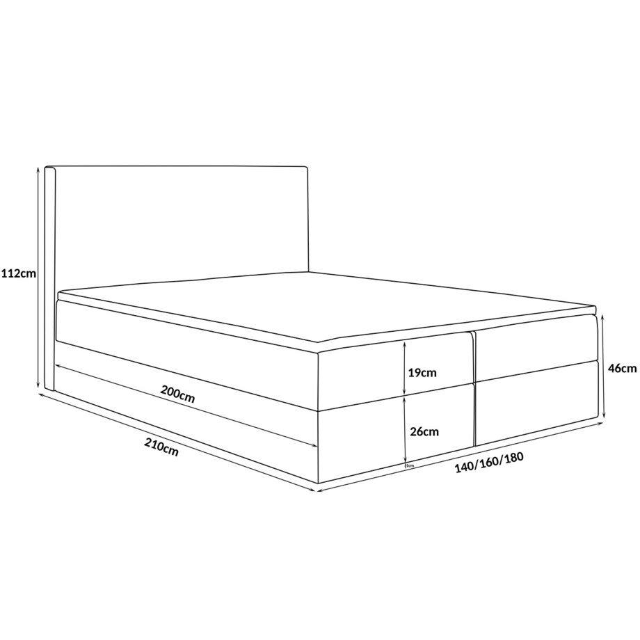 Łóżko kontynentalne G2 do sypialni 140x200 z pojemnikiem i materacem- szare