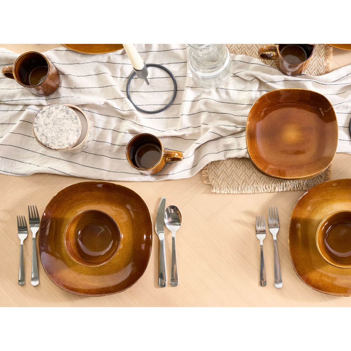 16-częściowy zestaw naczyń z kamionki złoty brąz TURMERIC