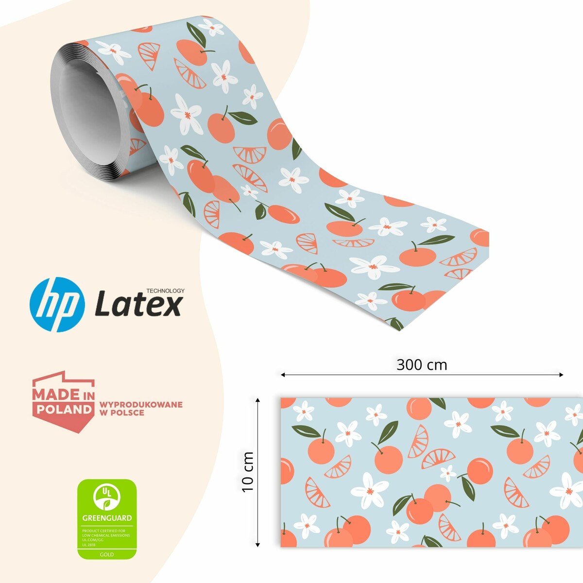 Samoprzylepny Pasek Dekoracyjny Bordiura Do Kuchni POMARAŃCZE Owoce Kwiaty
