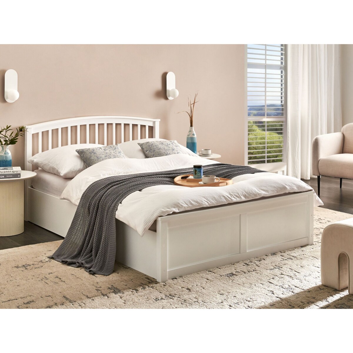 Łóżko z pojemnikiem Drewno sosnowe CLARBEC 140 x 200 cm Biały