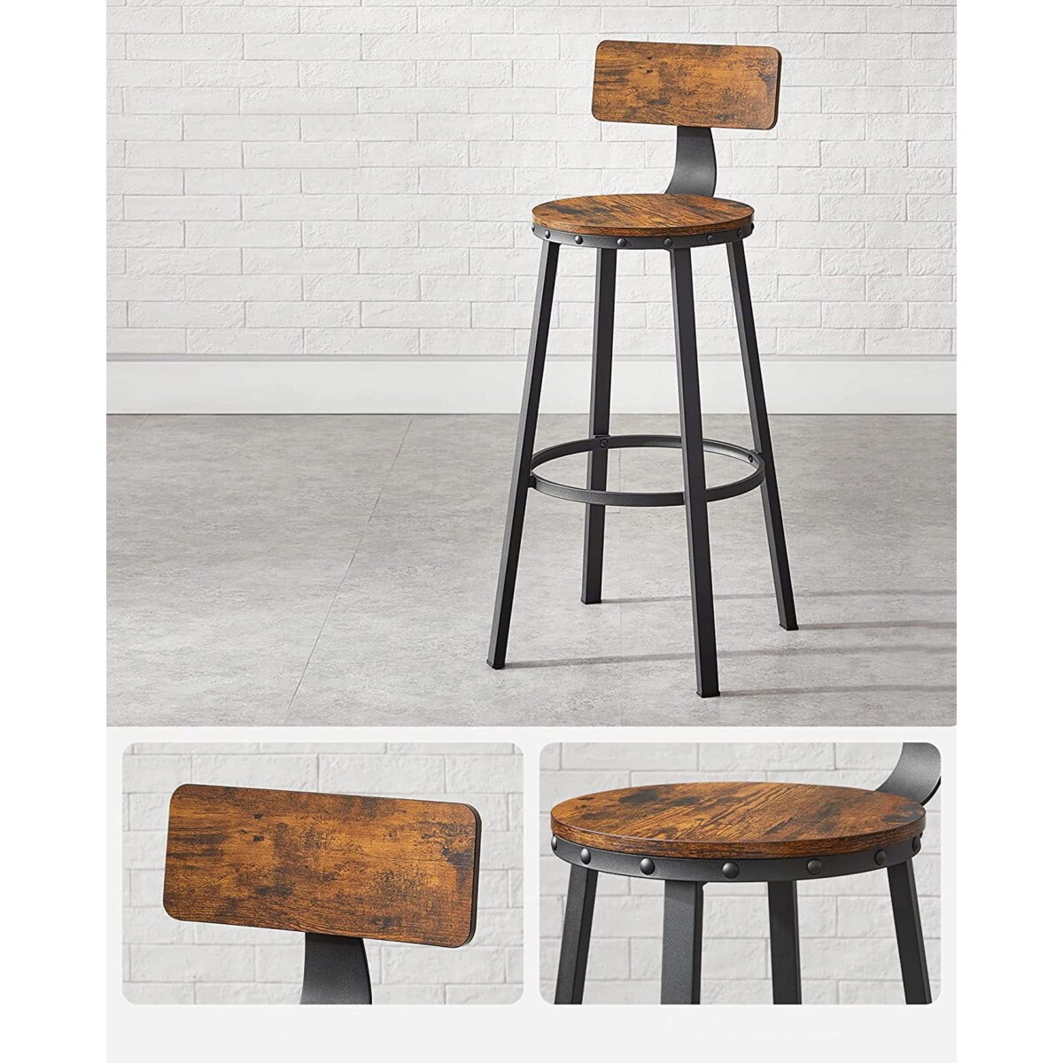 Taborety Barowe 2Szt Rustykalny Brąz, Czarny