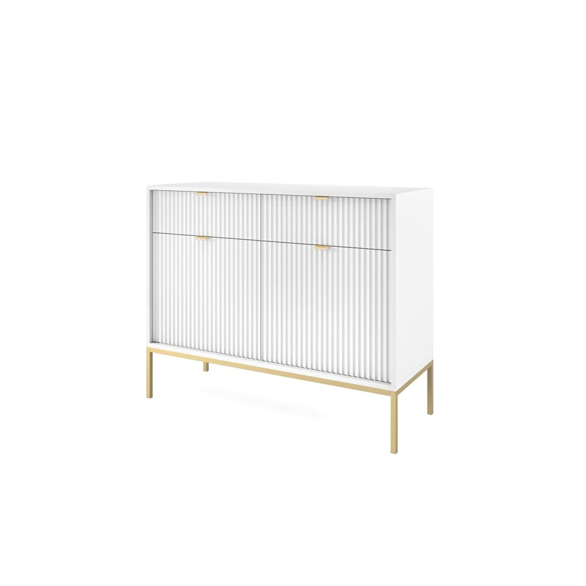 Komoda Delicious ryflowana biała złote nogi