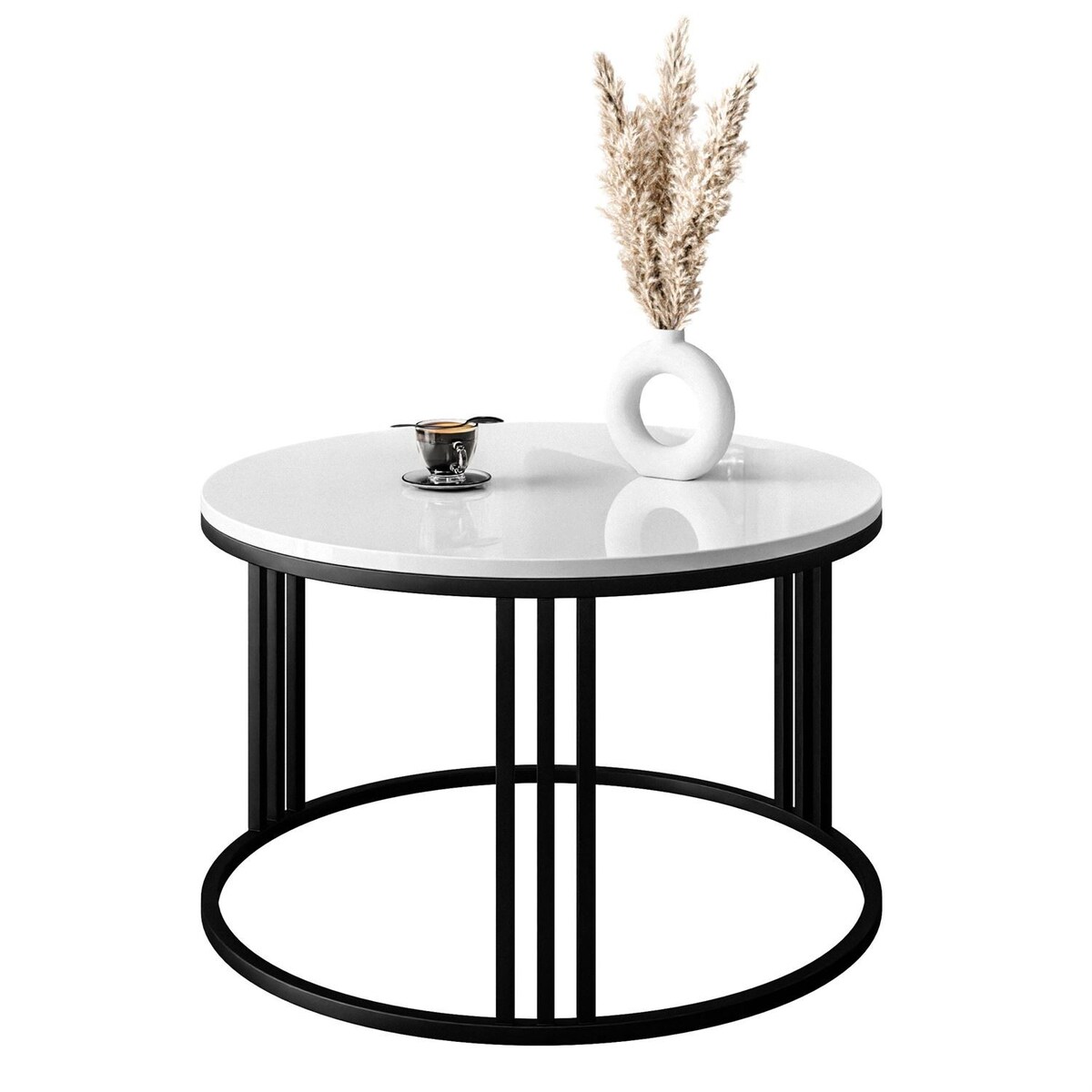 Okrągły stolik kawowy LORI czarny biały połysk