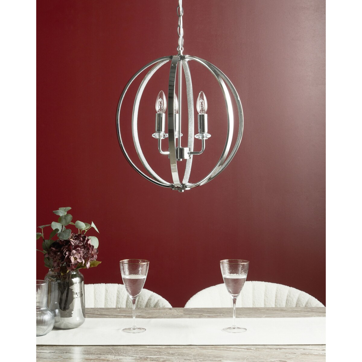 Żyrandol metalowy 3-punktowy srebrny TENOIRO