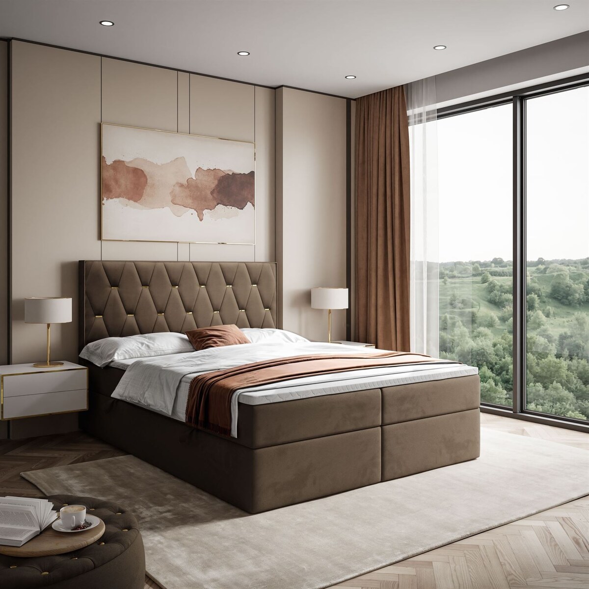 Łóżko kontynentalne IZOLDA z pojemnikiem na pościel, 160x200, RV 196, topper