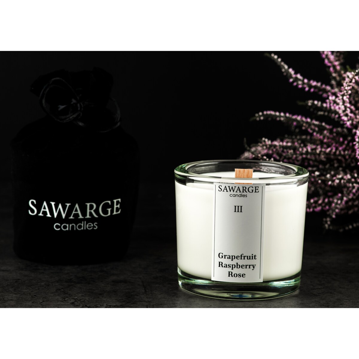 Świeca Zapachowa Sojowa No3 /Drewniany Knot/40h/ Malina Róża Grapefruit 200 g