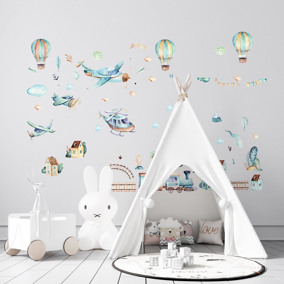 naklejki na ścianę do pokoju dziecka, sipo, samoloty i balony