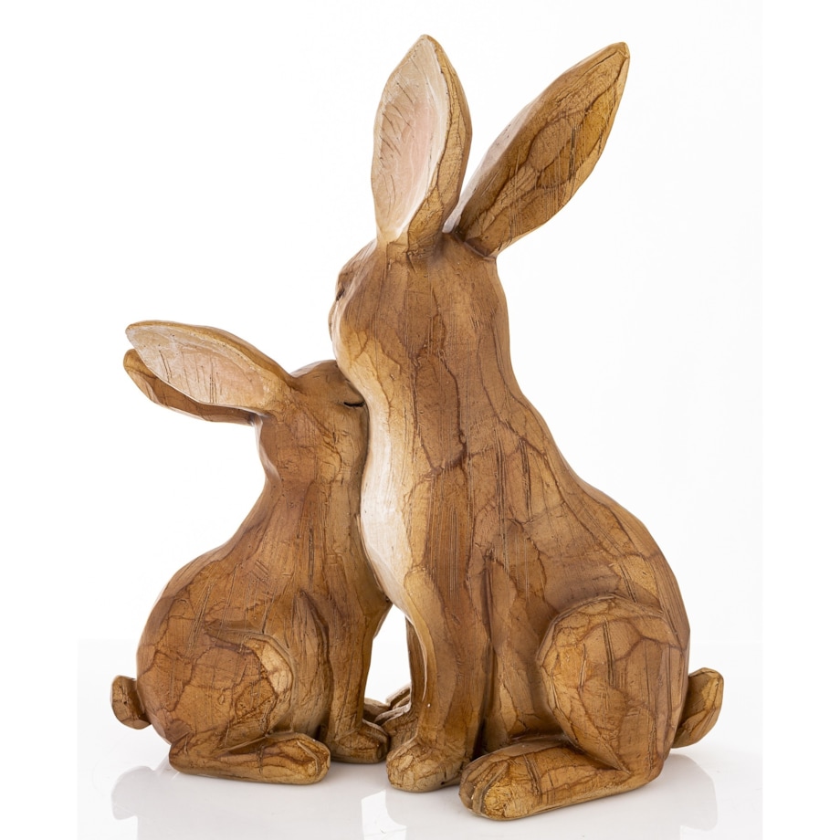 Dekoracja - figurka 2 brązowe przytulone ZAJĄCZKI 24x20x10 cm