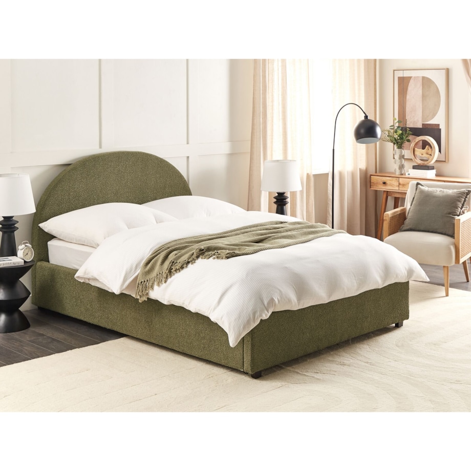 Łóżko z pojemnikiem boucle 140 x 200 cm zielone oliwkowe VAUCLUSE