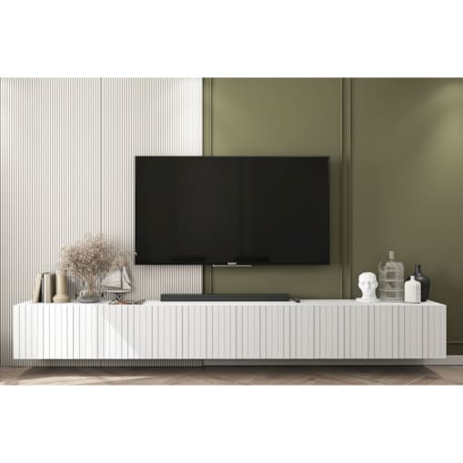 Wisząca Szafka RTV Glamour Nowoczesna Komoda RTV Biały MAT 300 cm