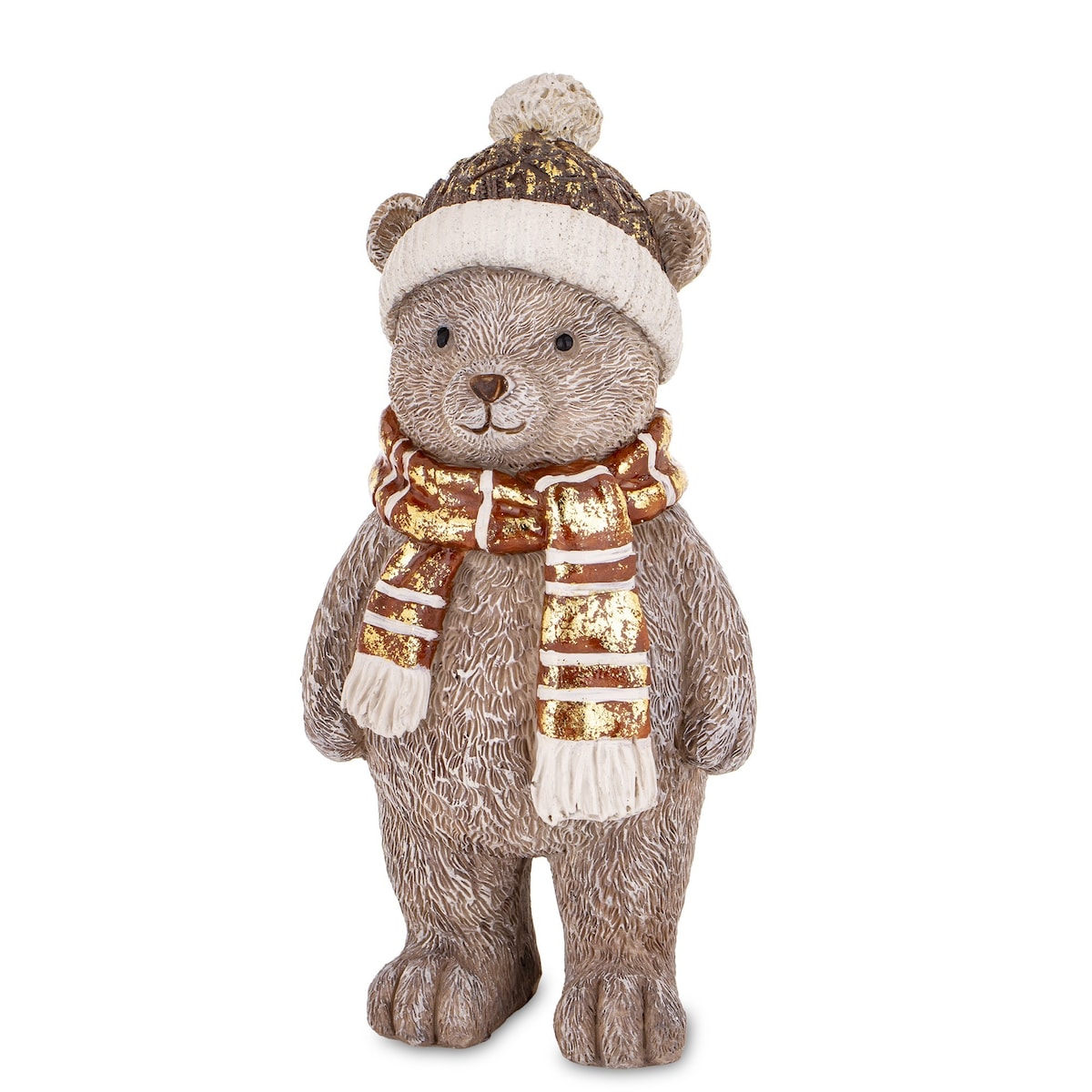 Figurka świąteczna - szary Miś w czapce i szaliku 17x8x7,5 cm CAPELLO