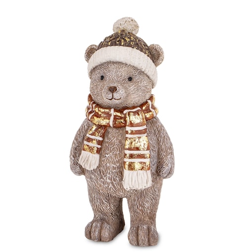 Figurka świąteczna - szary Miś w czapce i szaliku 17x8x7,5 cm CAPELLO