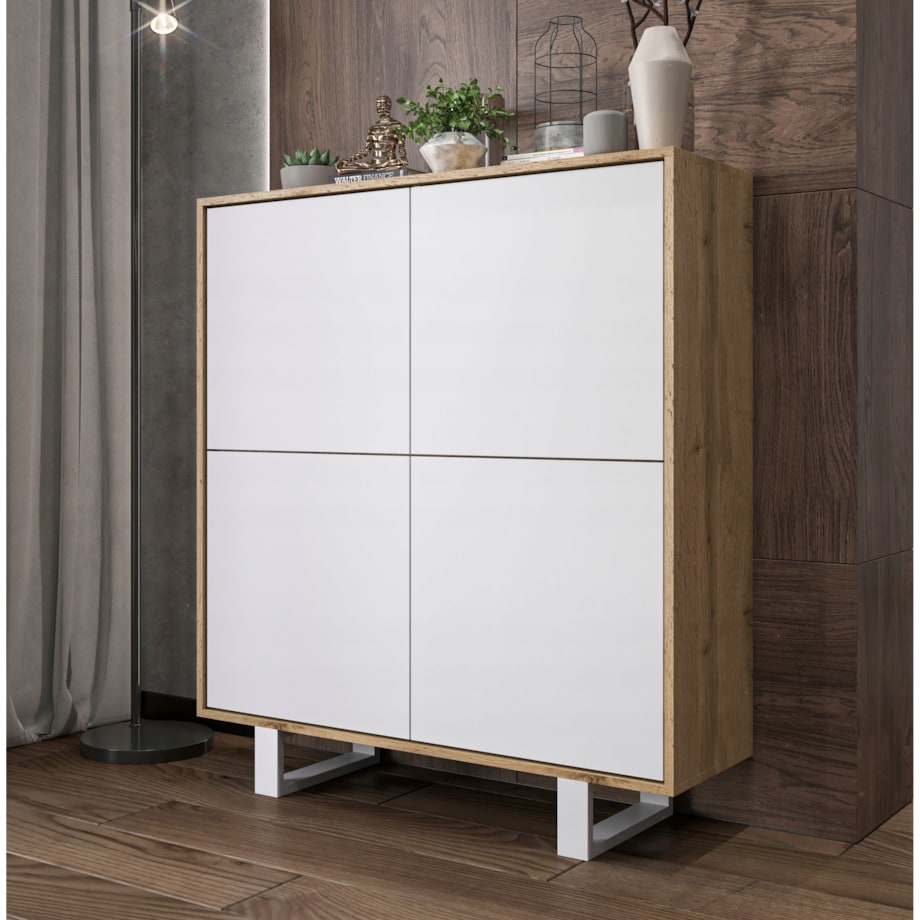 Industrialna Komoda Loft Szafka RTV Dąb Wotan Biały MAT 113 cm