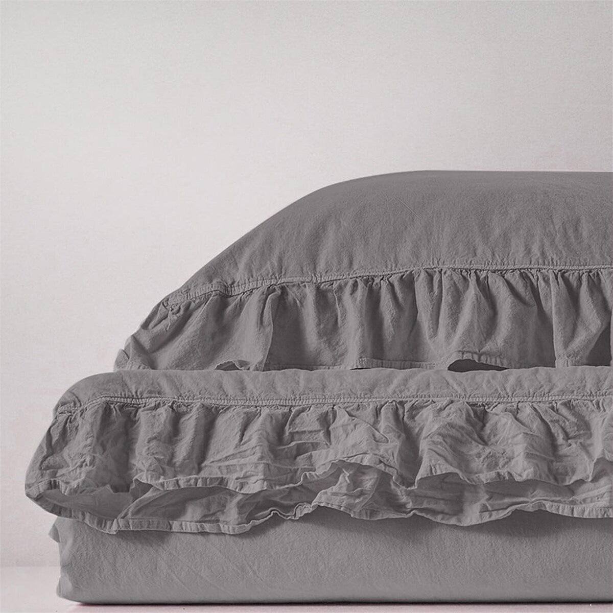 Pościel bawełniana 160x200 z falbanką Stonewashed Exclusive, Opal Grey