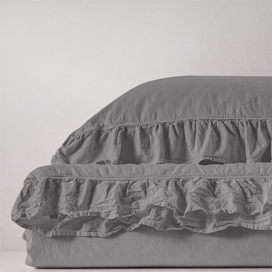 Pościel bawełniana 160x200 z falbanką Stonewashed Exclusive, Opal Grey