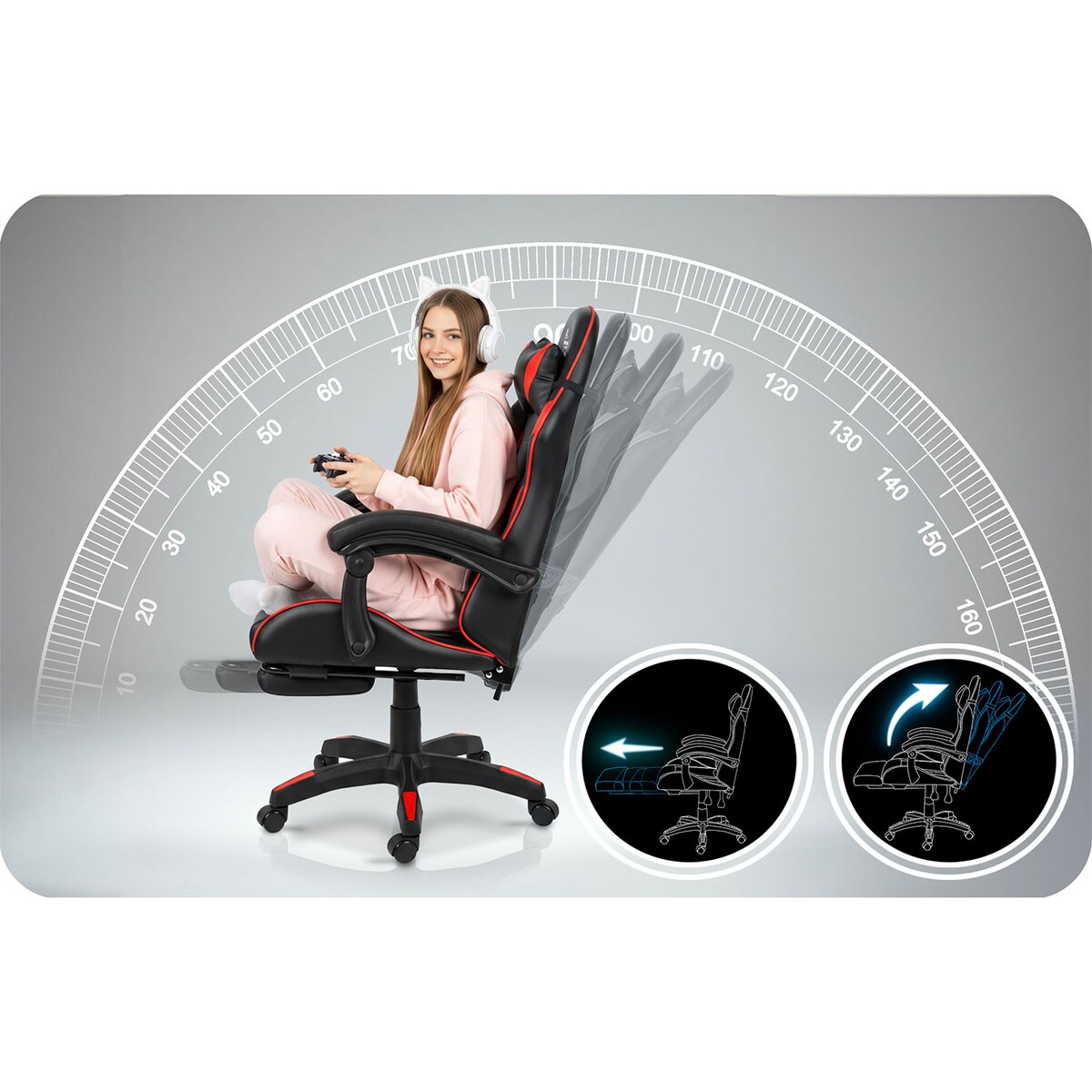 Fotel gamingowy Sofotel Draknor II czarno-czerwony krzesło gracza poduszki podnóżek 242501