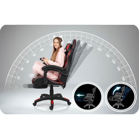 Fotel gamingowy Sofotel Draknor II czarno-czerwony krzesło gracza poduszki podnóżek 242501