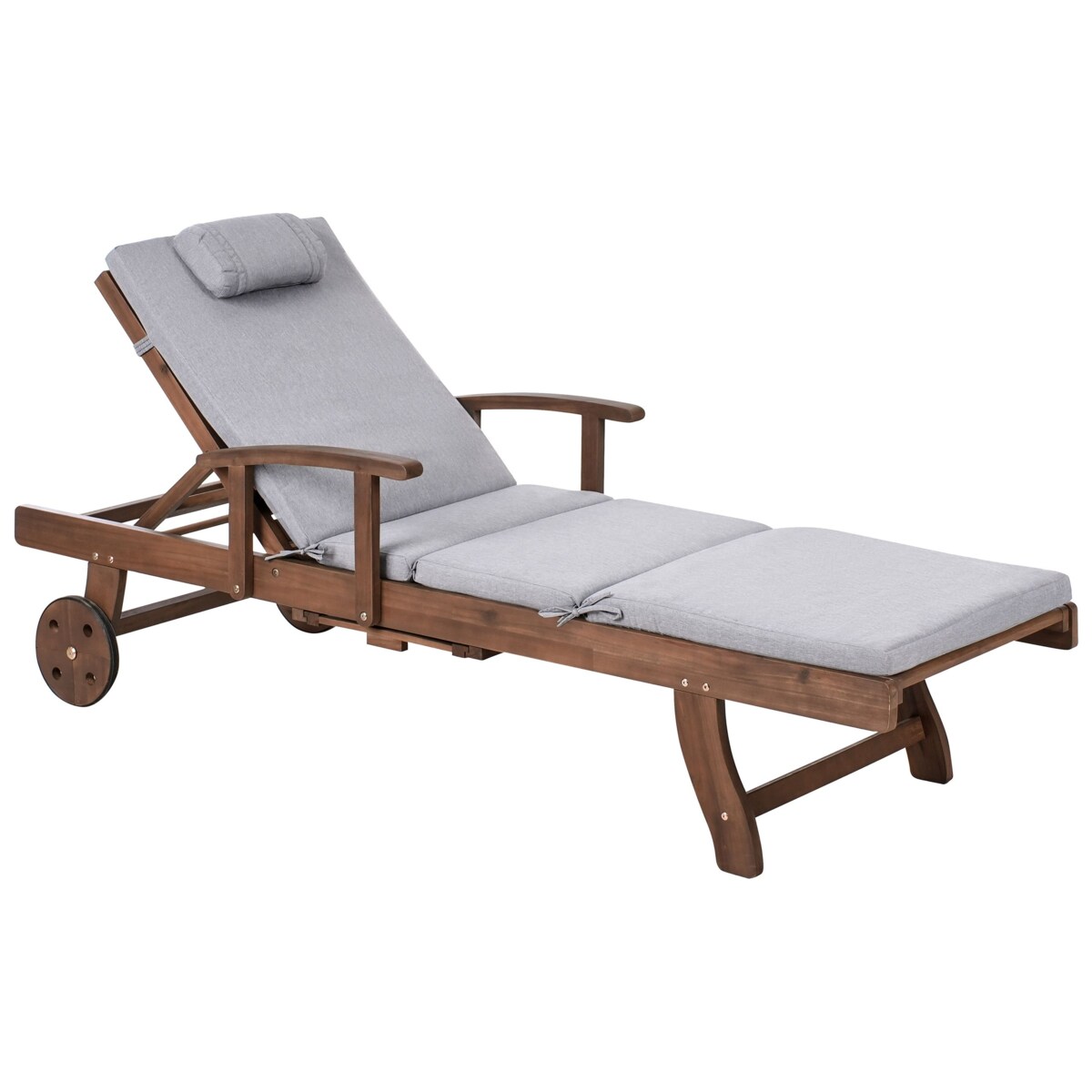 Leżak ogrodowy z poduszką AMANTEA PREMIUM Drewno akacjowe Szary melanż