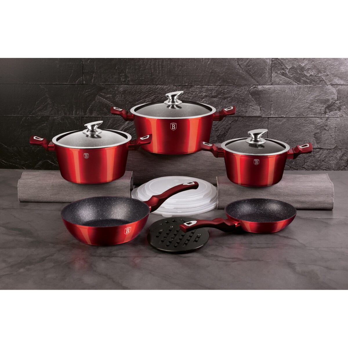 Komplet garnków 13 elementów BERLINGER HAUS Metallic Burgundy