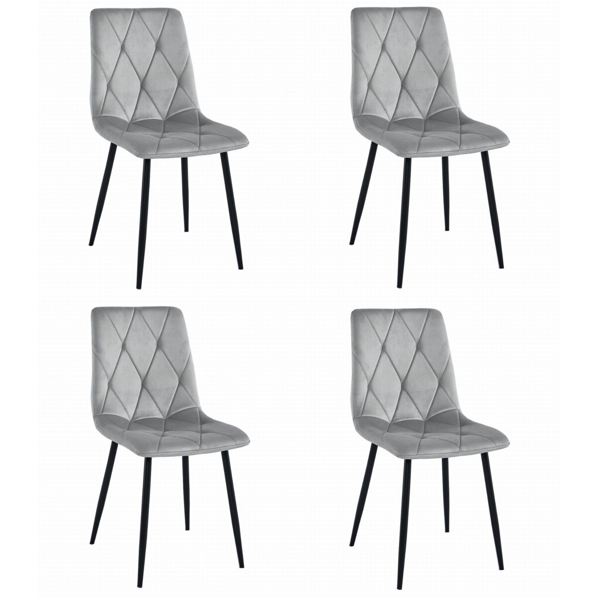 Krzesło Do Jadalni Kuchni Salonu Libra - Aksamit Srebrno-Szary / Nogi Czarne X 4