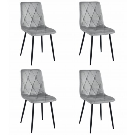 Krzesło Do Jadalni Kuchni Salonu Libra - Aksamit Srebrno-Szary / Nogi Czarne X 4