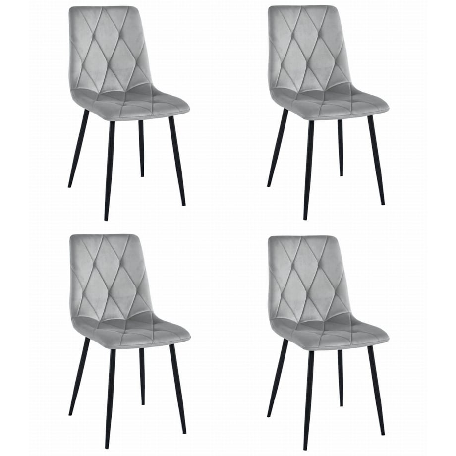 Krzesło Do Jadalni Kuchni Salonu Libra - Aksamit Srebrno-Szary / Nogi Czarne X 4