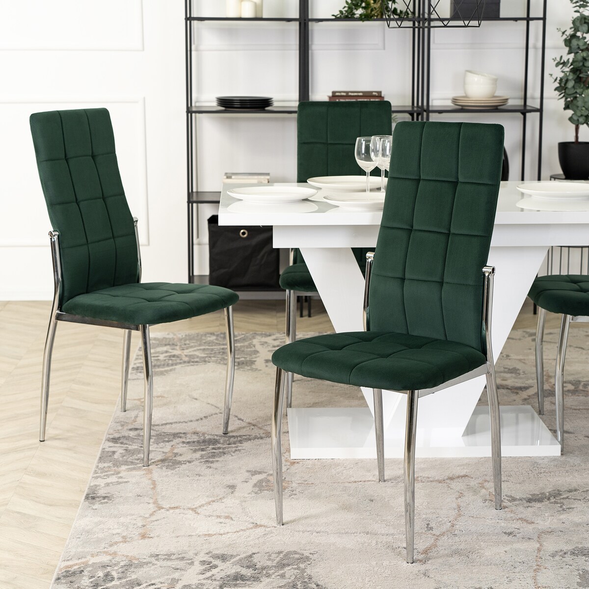 Krzesło Tapicerowane Do Jadalni Salonu Kuchenne Zielone Welur Chrom MOLLY