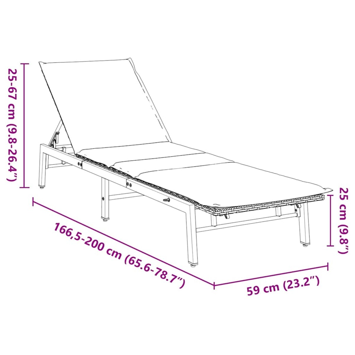 vidaXL Leżak z poduszką, czarny, polirattan