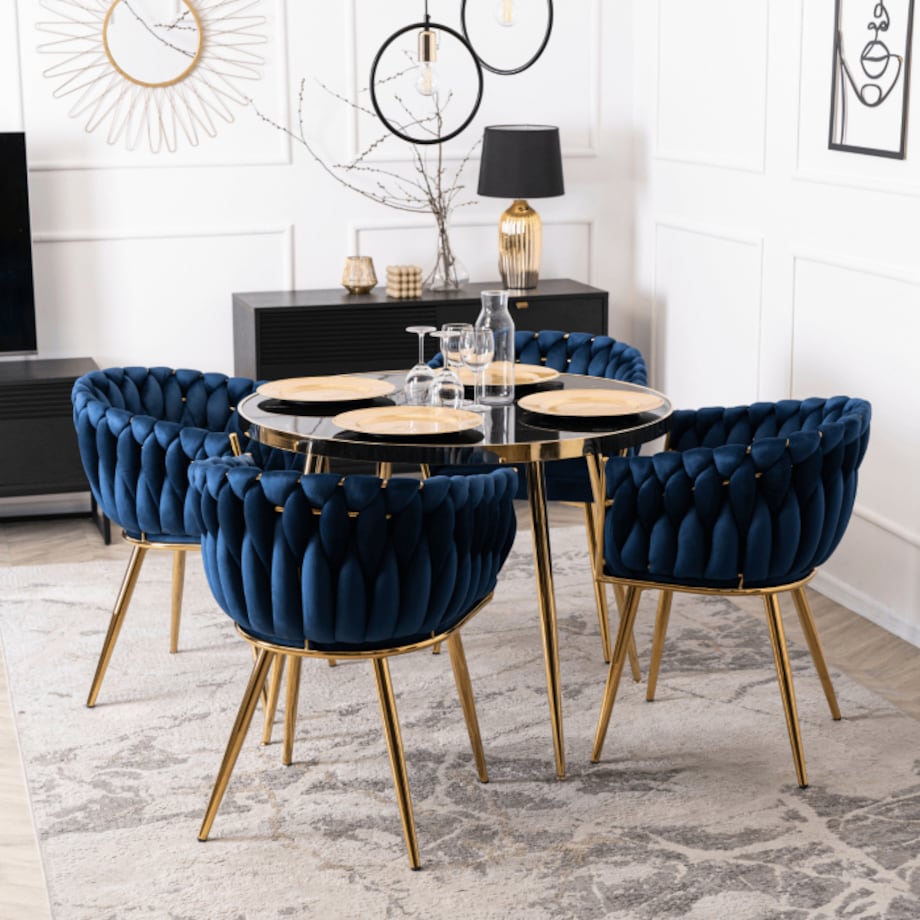 Krzesło Plecione Tapicerowane Glamour Welur Do Salonu Jadalni Granat CAPI