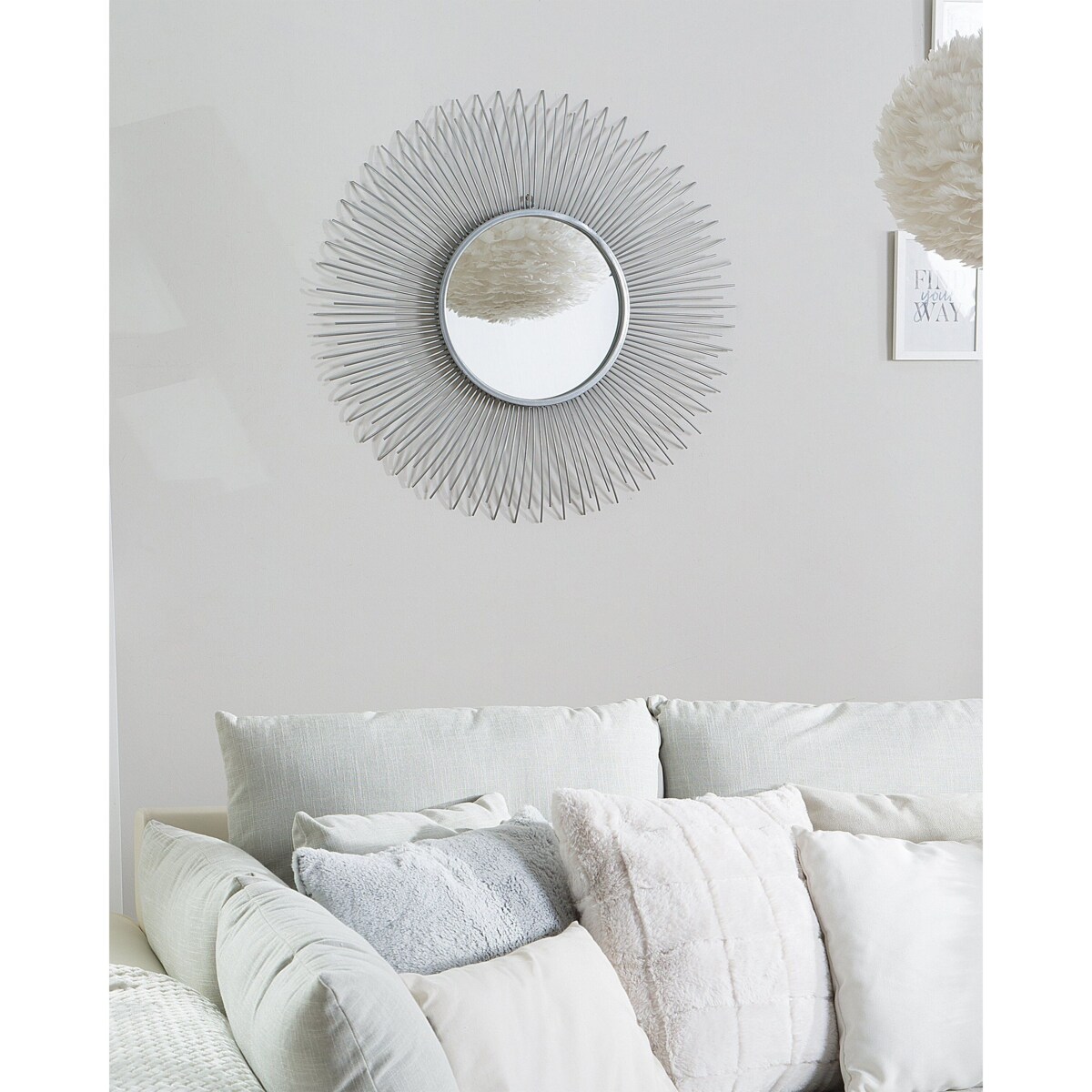 Metalowe lustro ścienne słońce ø 80 cm srebrne CILLY