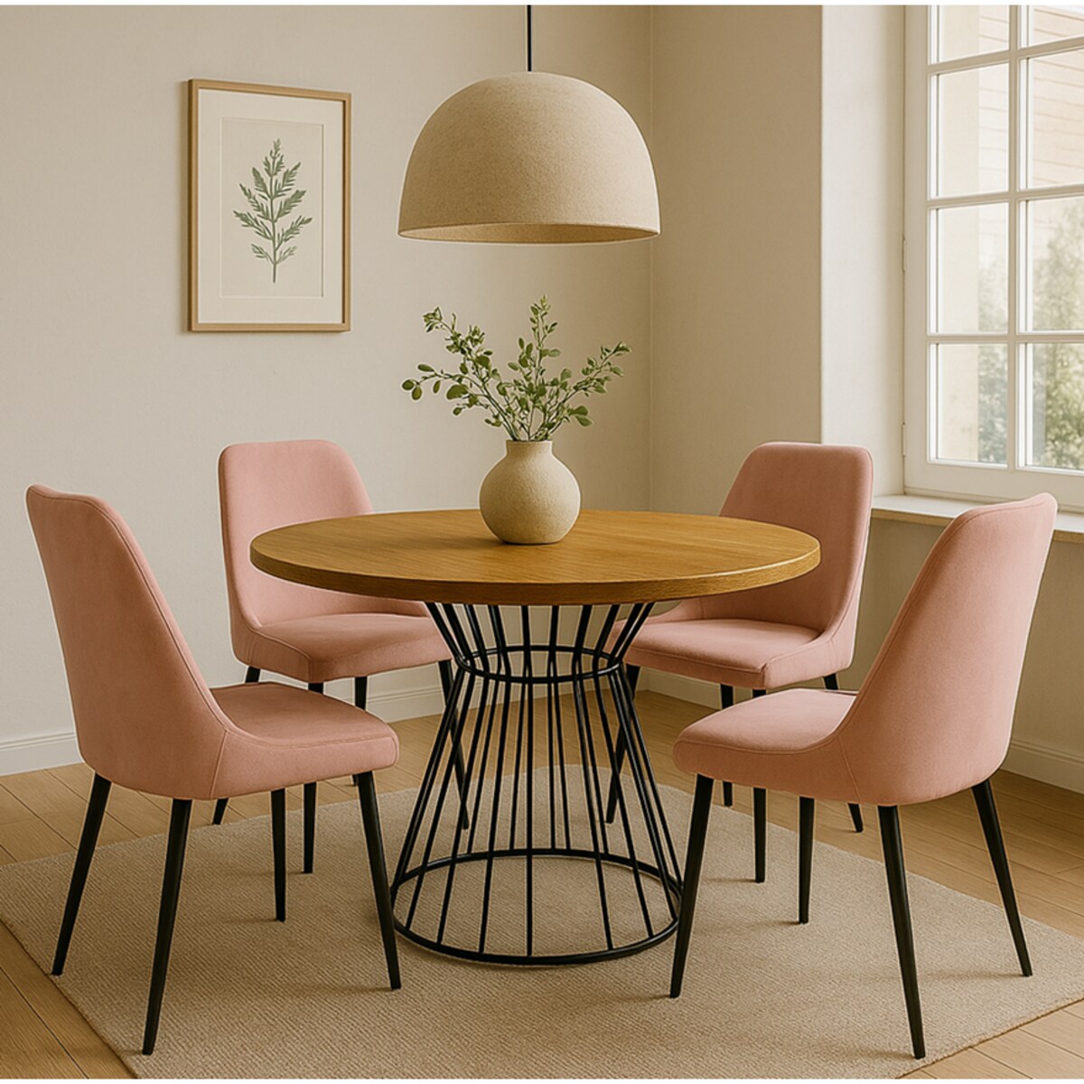 Okrągły stół Reo do salonu z metalową podstawą, blat 90 cm- dąb craft złoty